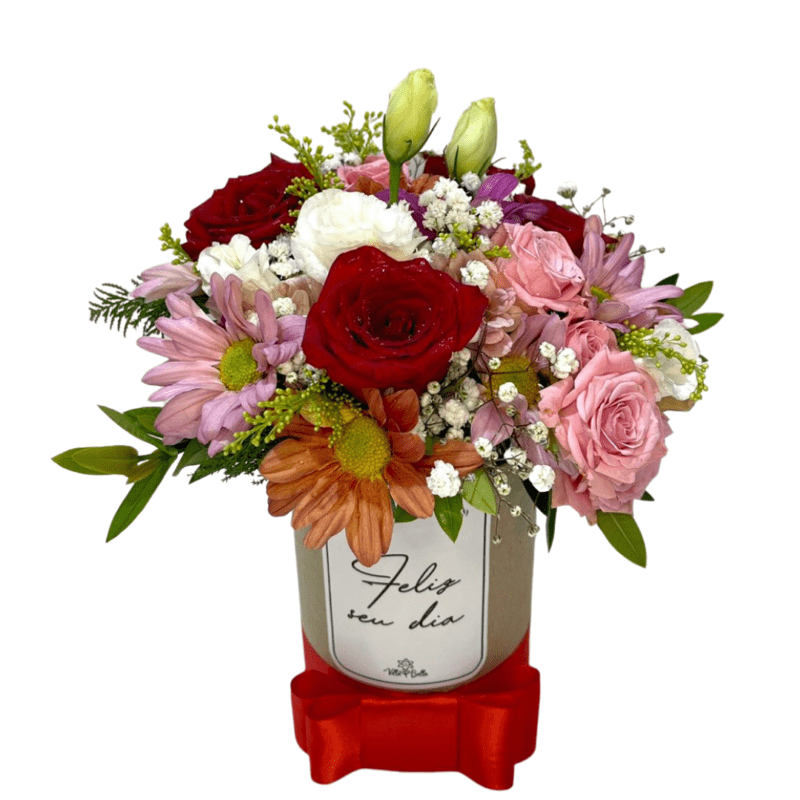 Mini flower box com quatro rosas e mix de flores (tubolata)